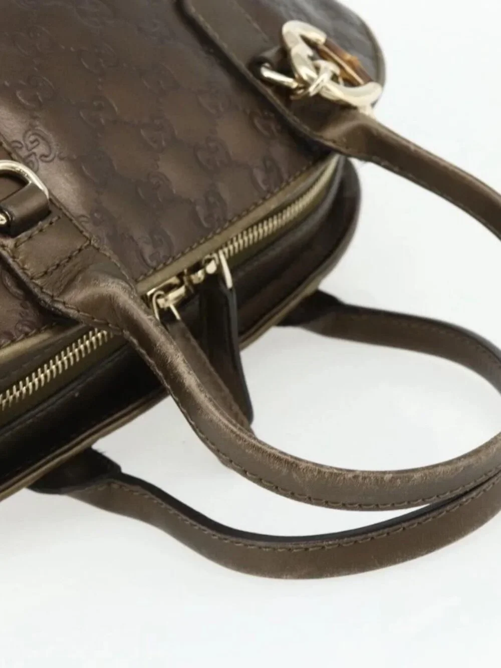 GUCCI GG Canvas Guccissima Hand Bag Leather 2way Brown Gold 269955 Auth mr2307